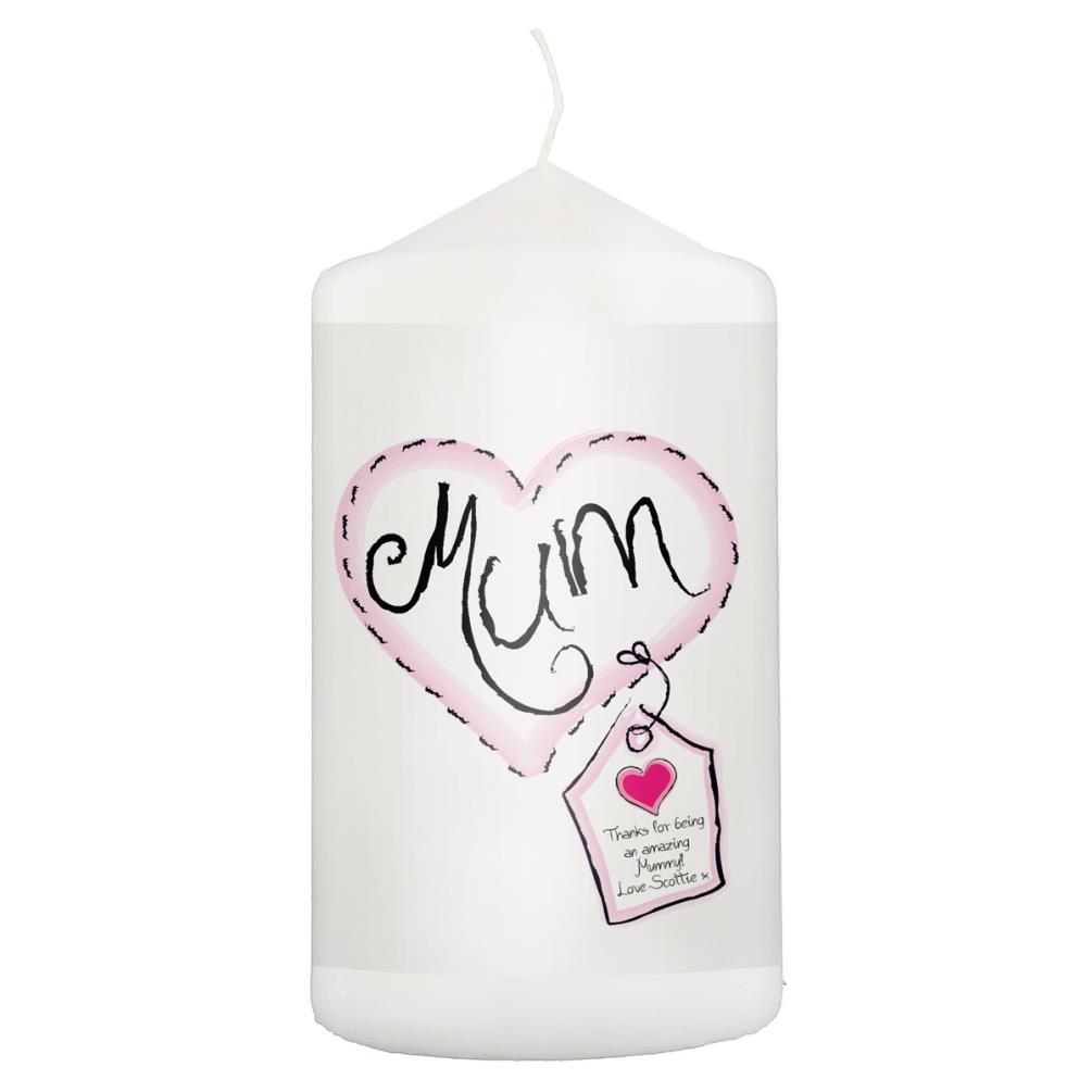 Personalised Heart Stitch Mum Pillar Candle £8.99